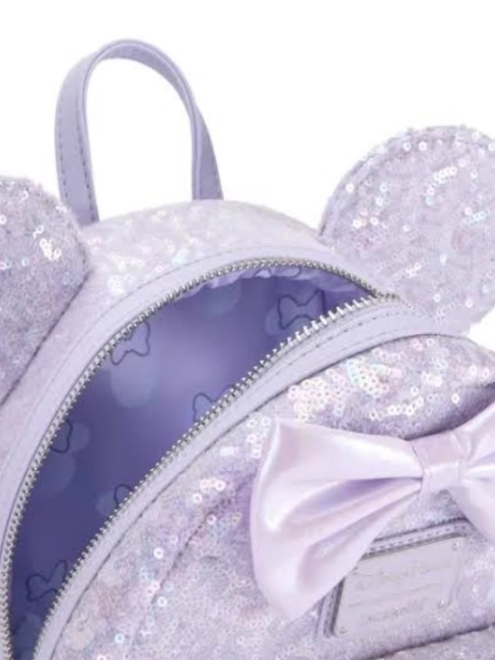 Disney Parks Loungefly Mini Backpack - Opalescent Lavender Sequin Minnie Mouse